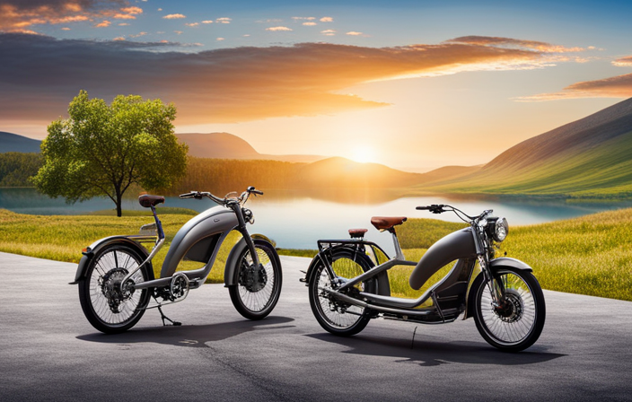 An image featuring a serene countryside setting with a split path: one showcasing a sleek, modern electric bike, and the other displaying a traditional, classic Gettyped bike, evoking a sense of curiosity and encouraging readers to ponder the age-old debate
