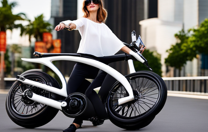 An image showcasing a sleek, modern electric bike with top-of-the-line features, such as a powerful battery, sturdy frame, and responsive brakes, exuding reliability and exceptional value for money