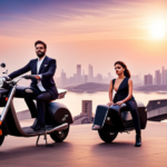 A captivating image showcasing an Indian cityscape during sunrise, with a sleek, cutting-edge electric bike dominating the foreground, capturing the essence of the best electric bike in India for 2022