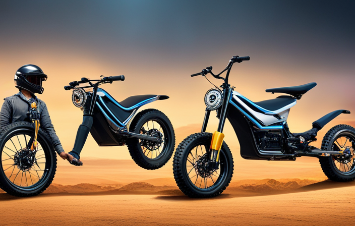 An image showcasing three Razor electric dirt bikes side by side on a rugged dirt track