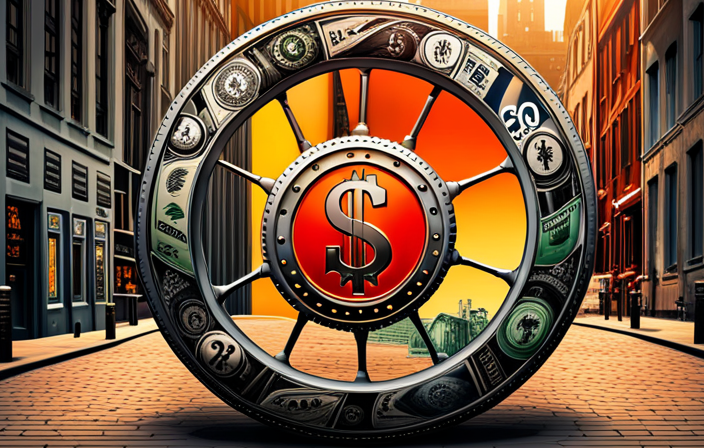 An image of a vibrant bicycle wheel with a dollar sign in its center, representing a salary