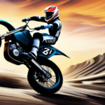 An image showcasing a futuristic motocross track with a sleek, cutting-edge electric racing motorcross bike at its center