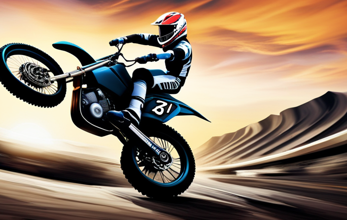 An image showcasing a futuristic motocross track with a sleek, cutting-edge electric racing motorcross bike at its center