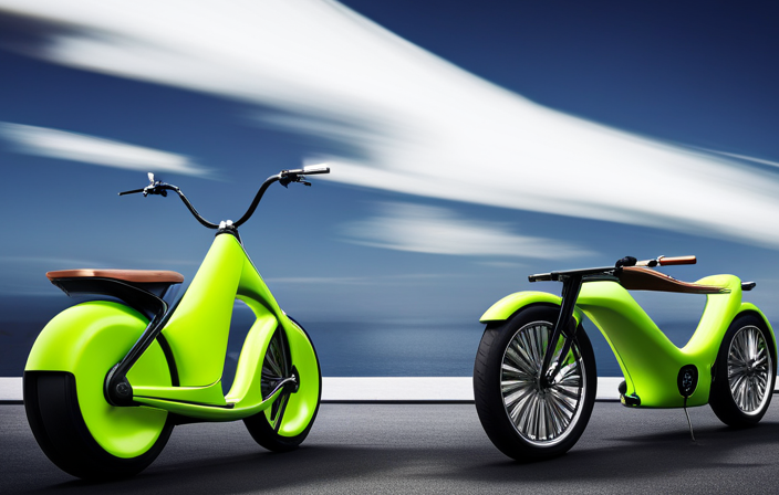 An image showcasing a dynamic Lime Electric Bike in vibrant lime green color, parked near a sleek charging station