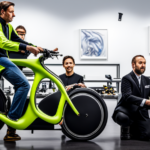 An image showcasing Lime Electric Bikes' production line, bustling with skilled workers meticulously assembling sleek and vibrant electric bikes