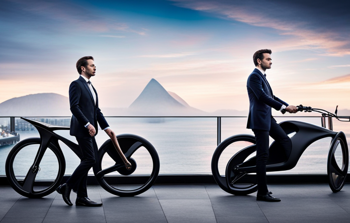 An image showcasing two sleek, futuristic electric bikes side by side, highlighting their lightweight frames and aerodynamic designs