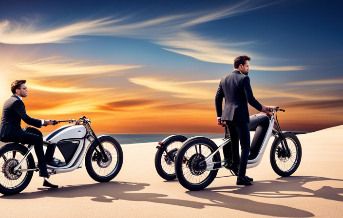 An image showcasing three electric bikes, with sleek and muscular frames, exuding power and speed
