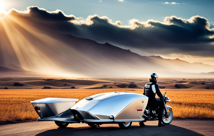 An image showcasing a sleek, modern motorcycle trailer with a sturdy frame, crafted by a reputable manufacturer