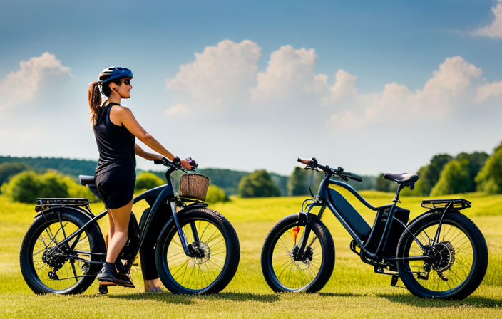 An image capturing a picturesque countryside landscape in Missouri, with a diverse group of individuals, representing various age groups and backgrounds, eagerly placing orders for Genata Electric Bikes, showcasing the bike's versatility and popularity in the state