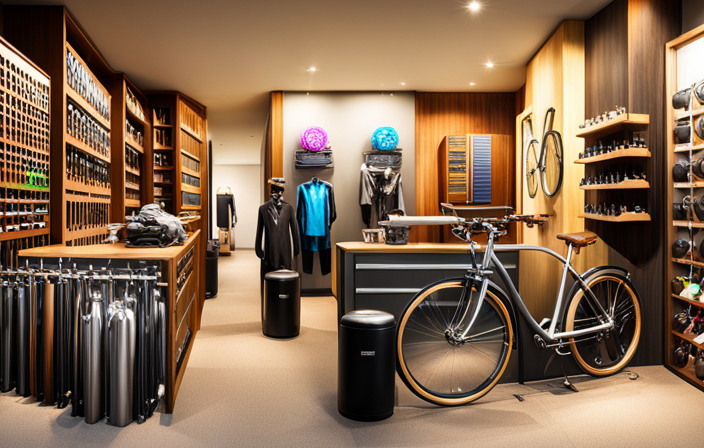 An image showcasing a vibrant bike shop, filled with an array of sleek electric bicycles and a wide selection of top-notch compressors for sale