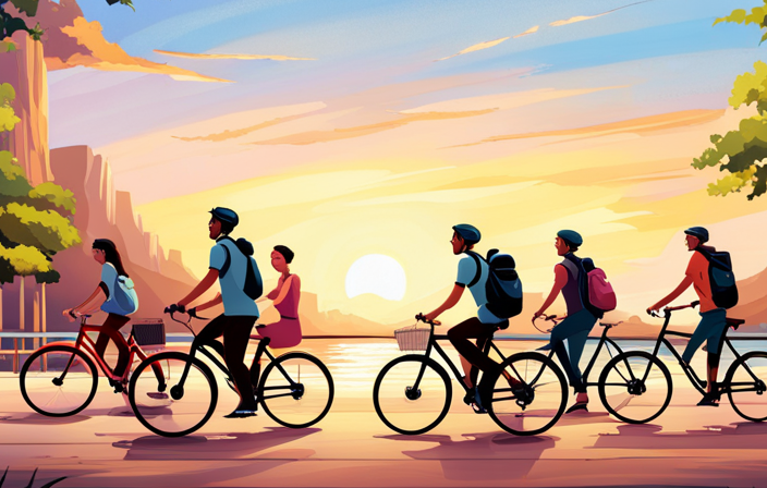 An image showcasing a diverse group of individuals, ranging from urban commuters to outdoor enthusiasts, with beaming smiles as they effortlessly ride electric bikes along bustling city streets and scenic mountain trails