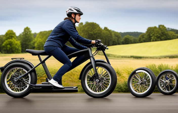 An image capturing a serene countryside landscape with a rider effortlessly gliding uphill on an electric bike, showcasing the bike's sleek design, eco-friendly appeal, and the joy of a seamless, energy-efficient ride