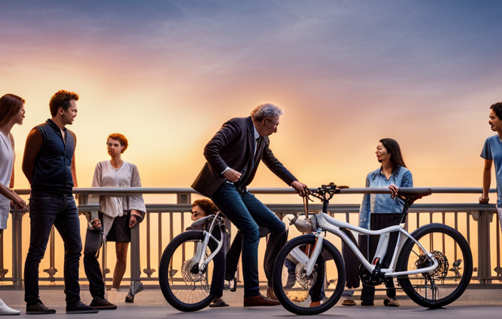 An image portraying an electric bike with a blank display panel, surrounded by puzzled onlookers