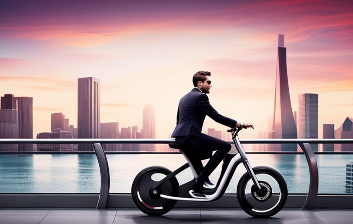 An image that showcases an electric bike effortlessly gliding through a bustling city, its sleek and futuristic design catching the eye of onlookers