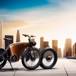 An image showcasing a sleek, high-end electric bike against a backdrop of urban streets
