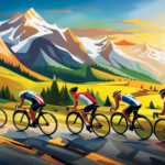 An image showcasing a thrilling Olympic cycling race: a pack of determined cyclists zipping through a picturesque mountain pass, with an electric bike effortlessly leading the pack, symbolizing the evolving world of sports technology