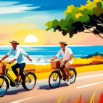 An image that showcases a sun-kissed cyclist effortlessly gliding along a scenic coastal road on an electric bike