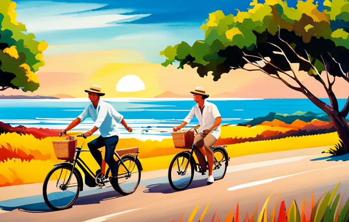 An image that showcases a sun-kissed cyclist effortlessly gliding along a scenic coastal road on an electric bike