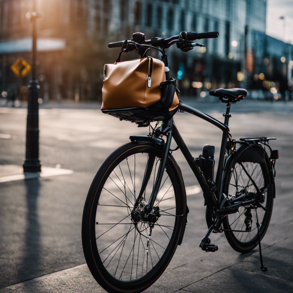 An image showcasing a sleek, aerodynamic commuter hybrid bike with a rear rack installed