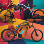 An image showcasing a colorful collage of 12 hybrid bikes from popular brands, each uniquely designed with sleek frames, ergonomic handlebars, sturdy wheels, and vibrant color schemes that reflect their individual brand identities