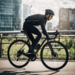 An image showcasing a sleek, stylish commuter hybrid bike gliding effortlessly through a bustling cityscape, highlighting its versatile features such as integrated fenders, a sturdy rear rack, powerful disc brakes, and a comfortable upright riding position