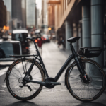 An image showcasing a sleek, modern commuter hybrid bike gliding effortlessly through a bustling cityscape