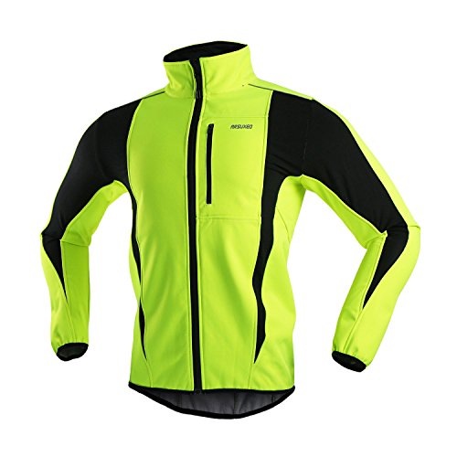 ARSUXEO Winter Warm UP Thermal Softshell Cycling Jacket Windproof Waterproof Bicycle MTB Mountain Bike Clothes 15-K Green Size X-Large