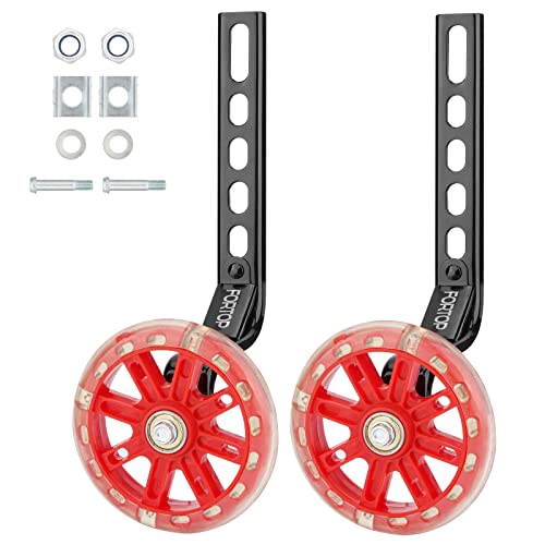 FORTOP a Pair of Kids Red Bike Riding Flash Silent Heavy Duty Training Wheels, Bicycle Stabiliser Mounted Kit Suitable for 12 14 16 18 20 inch Single Speed Bicycles