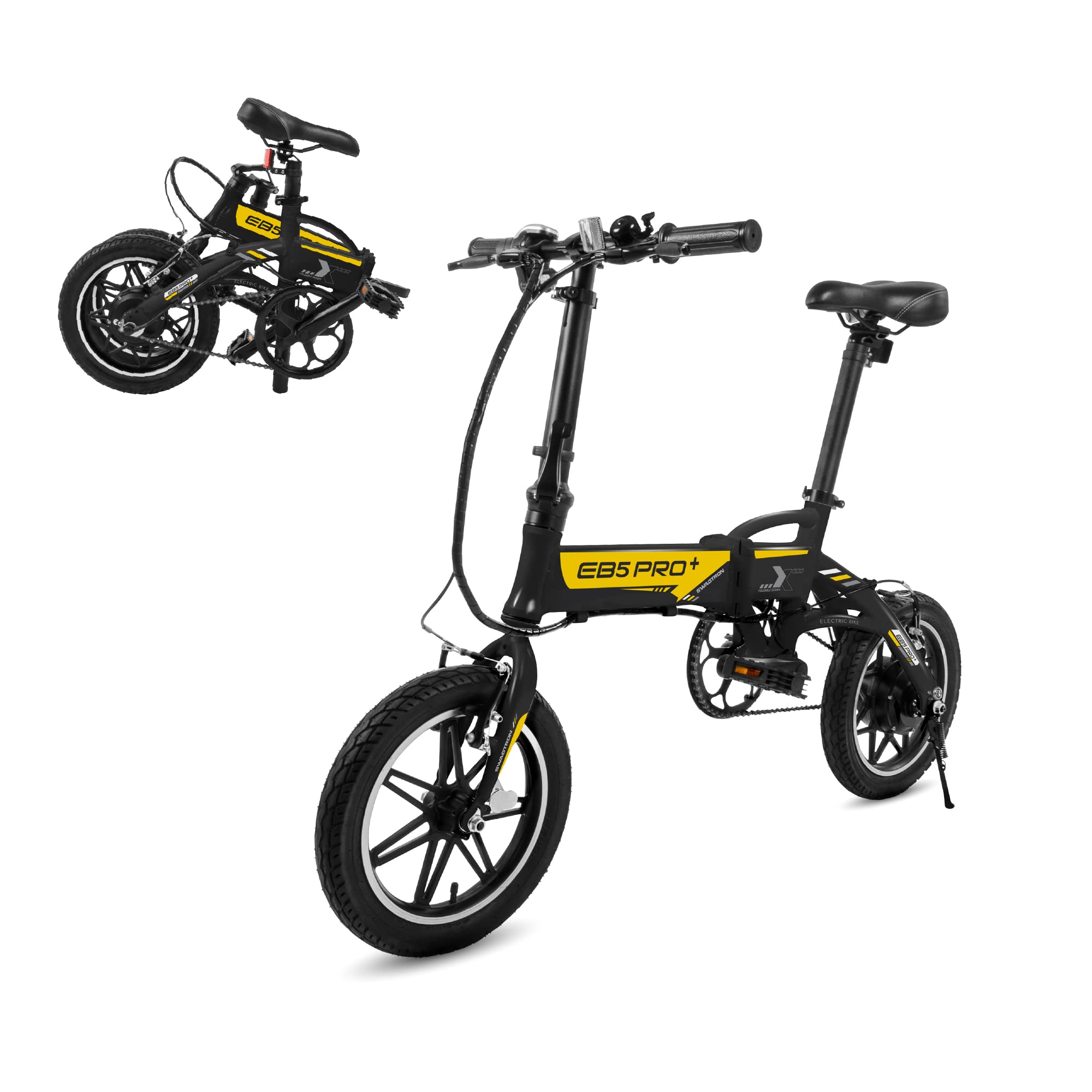 Swagtron Swagcycle EB-5 Lightweight Aluminum Folding Electric Bike with Pedals Black Removable Battery Electric Bike