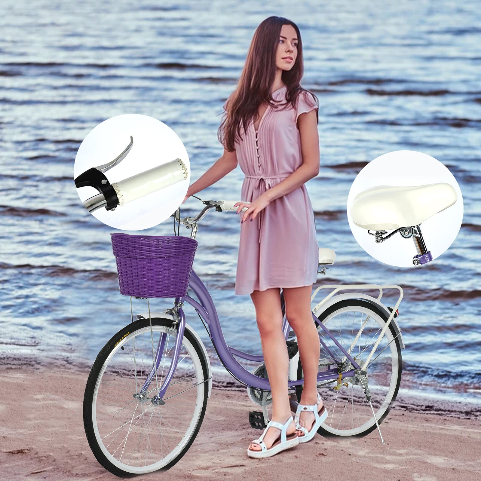 26-Inch Womens Comfort Bikes Beach Cruiser Bike Single Speed Bicycle