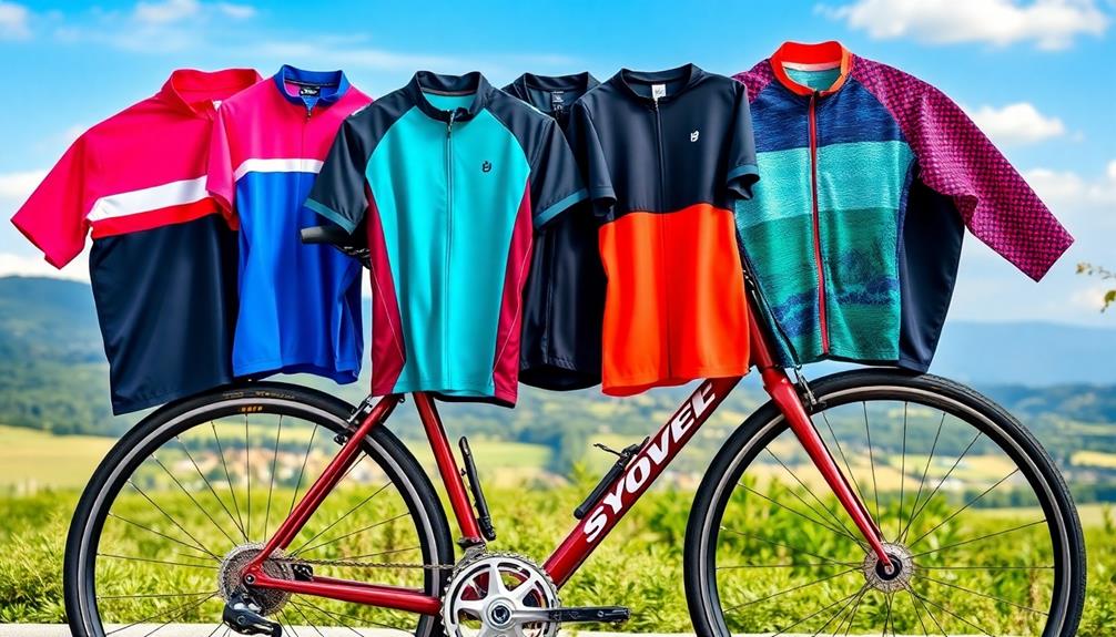 variety of cycling jerseys