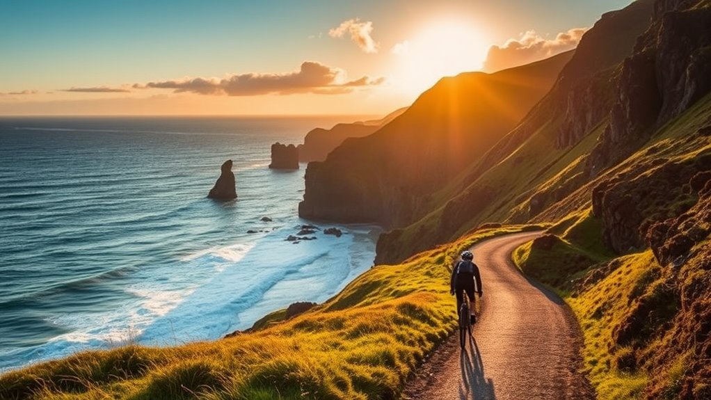 biking across beautiful scenery