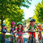children cycling to school