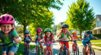 children cycling to school