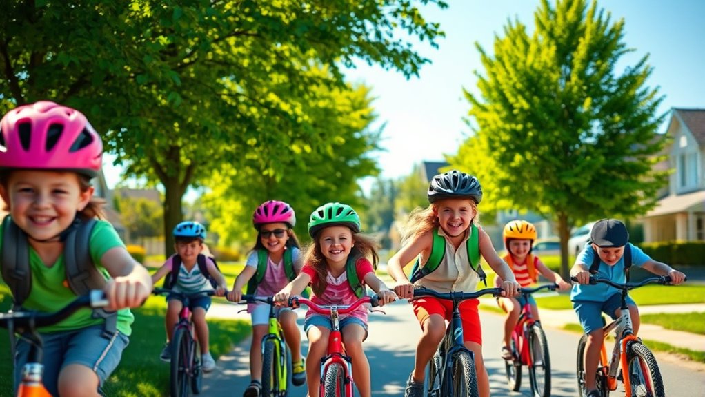 children cycling to school