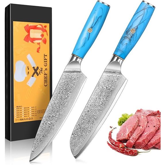 Damascus Steel Chef and Santoku Knife Set