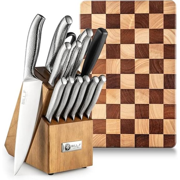 Knife Block Set with Kitchen Knives and Cutting Board
