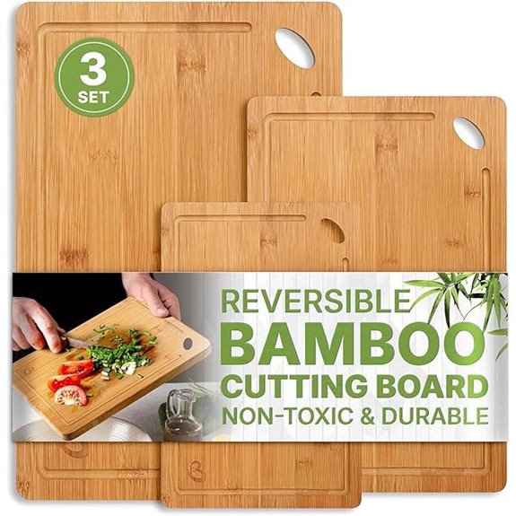 Bamboo Cutting Boards Set of 3 with Juice Grooves
